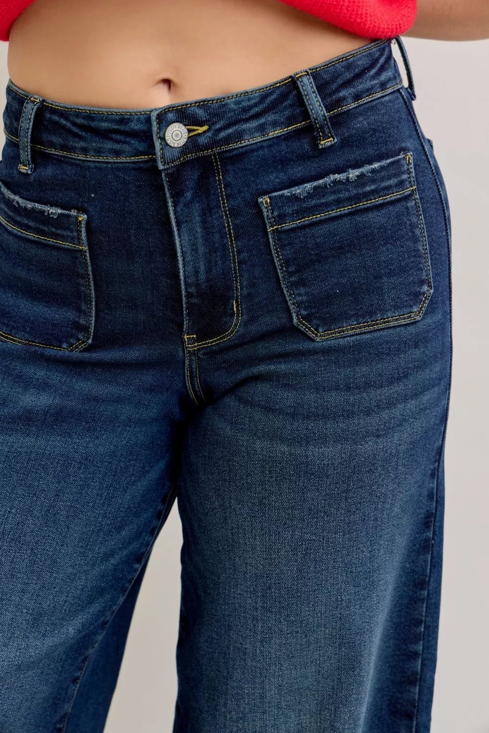Women Jeans Judy Blue High - Waist Palazzo Jeans with Patch Pockets casual outfit boutique fashion - BespokeX Wear