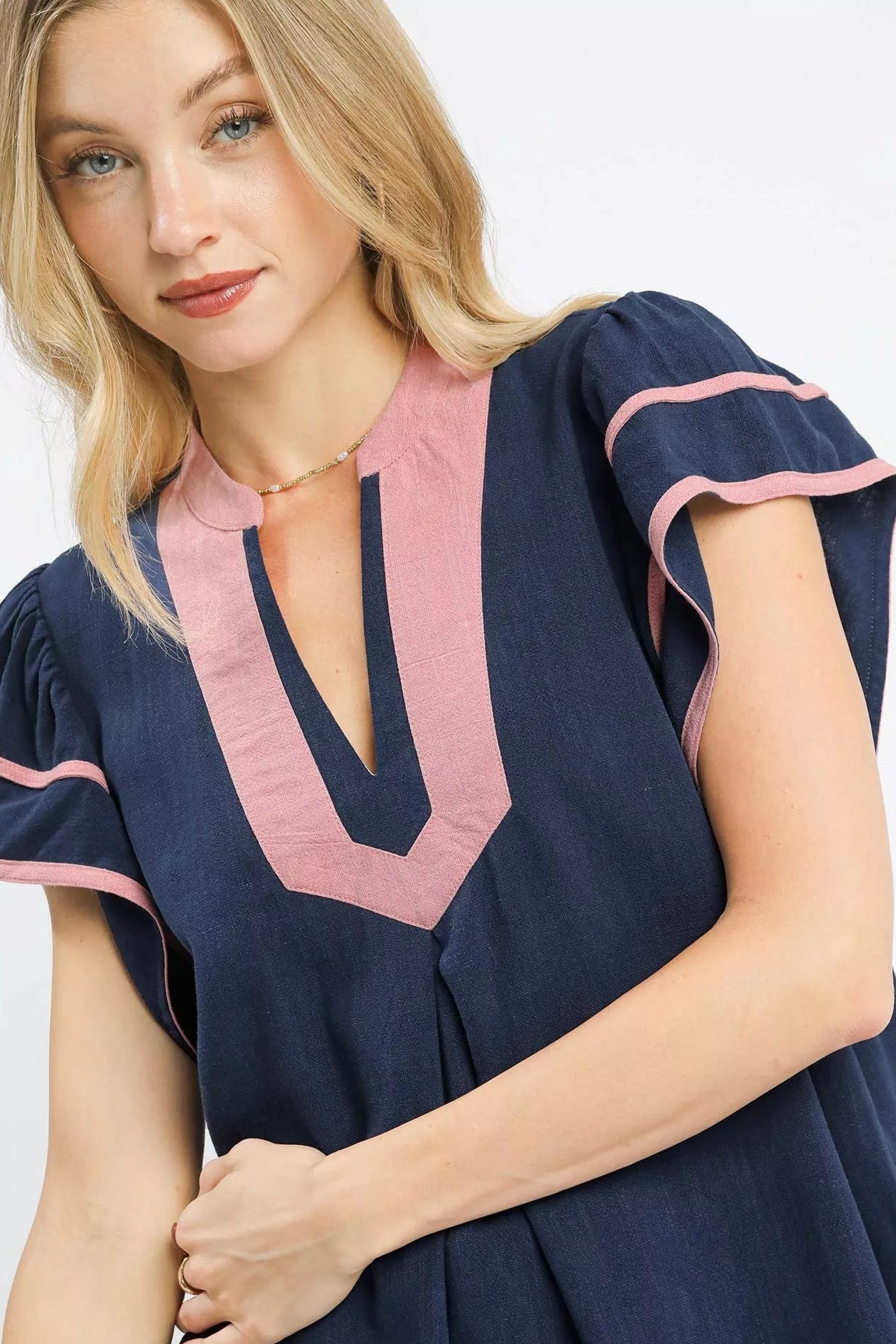 Women Linen Tops Bespoke Linen Ruffle Sleeve V - Neck Top casual outfit boutique fashion - BespokeX Wear