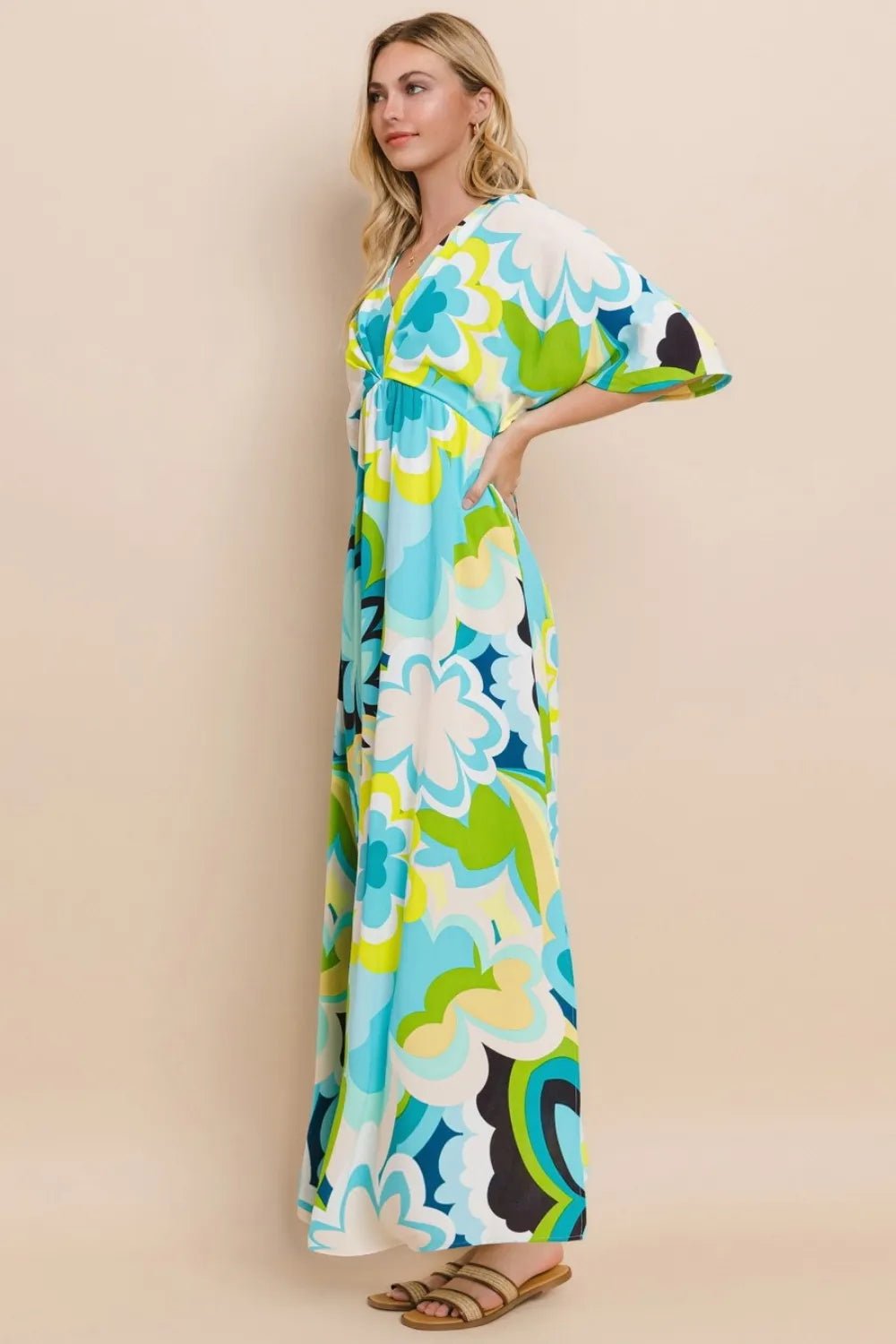 Women Maxi Dress Tropical Floral Slit Maxi Dress – Flowy Vacation Statement Dress casual outfit boutique fashion - BespokeX Wear