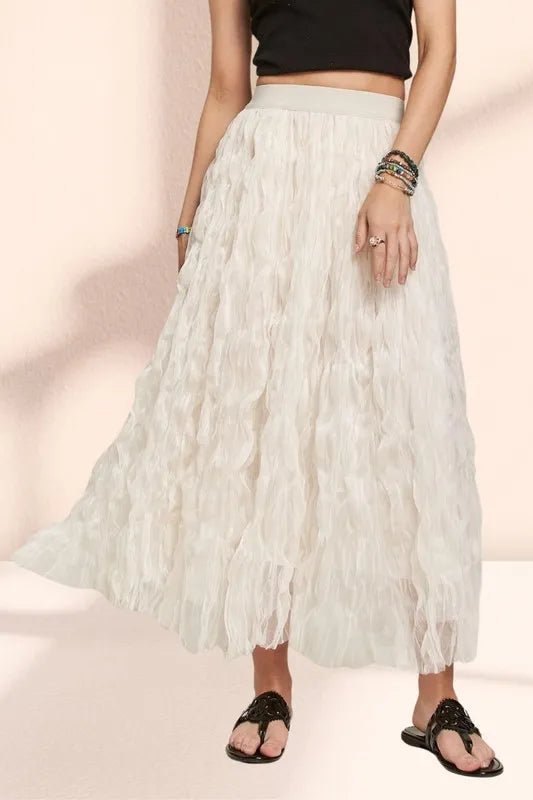 Women Maxi Skirt Elastic - Waist Flowy Cloud - Texture Maxi Skirt casual outfit boutique fashion - BespokeX Wear