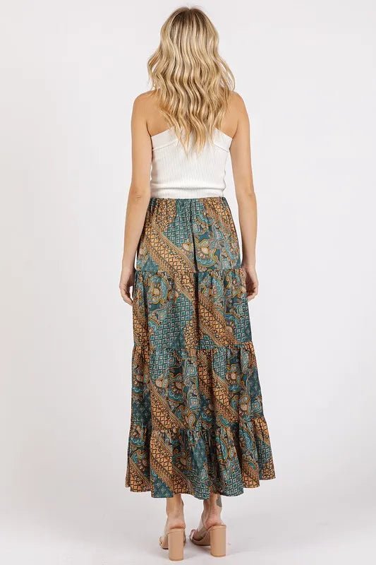 Women Maxi Skirt Paisley Patchwork Satin Maxi Skirt casual outfit boutique fashion - BespokeX Wear