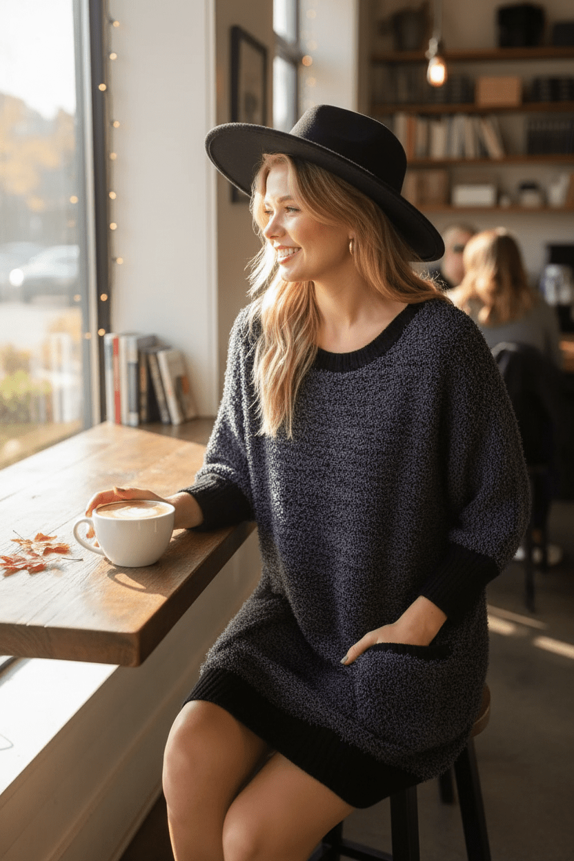 Women Women's Dresses Pocket Sweater Dress - Women's Cozy Relaxed Fit Knit Dress (Full Size) casual outfit boutique fashion - BespokeX Wear