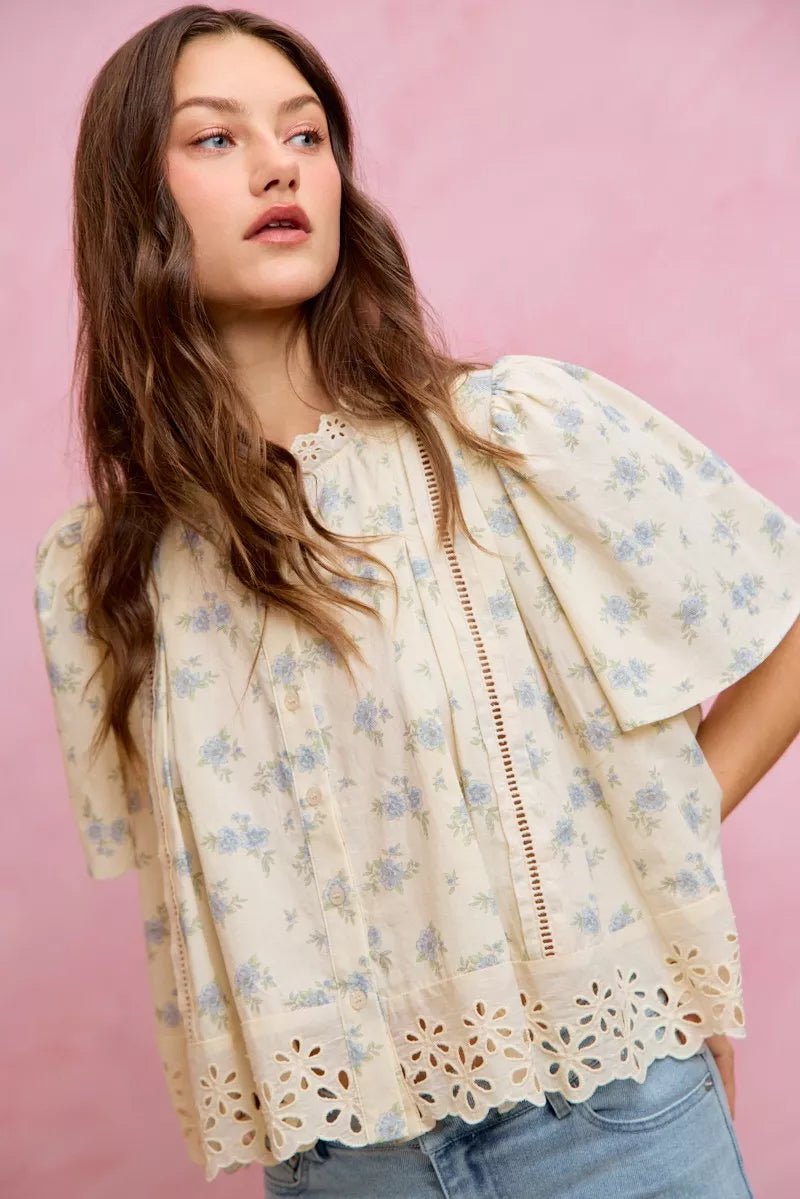 Women Women's Tops Floral Lace Flutter Sleeve Blouse casual outfit boutique fashion - BespokeX Wear