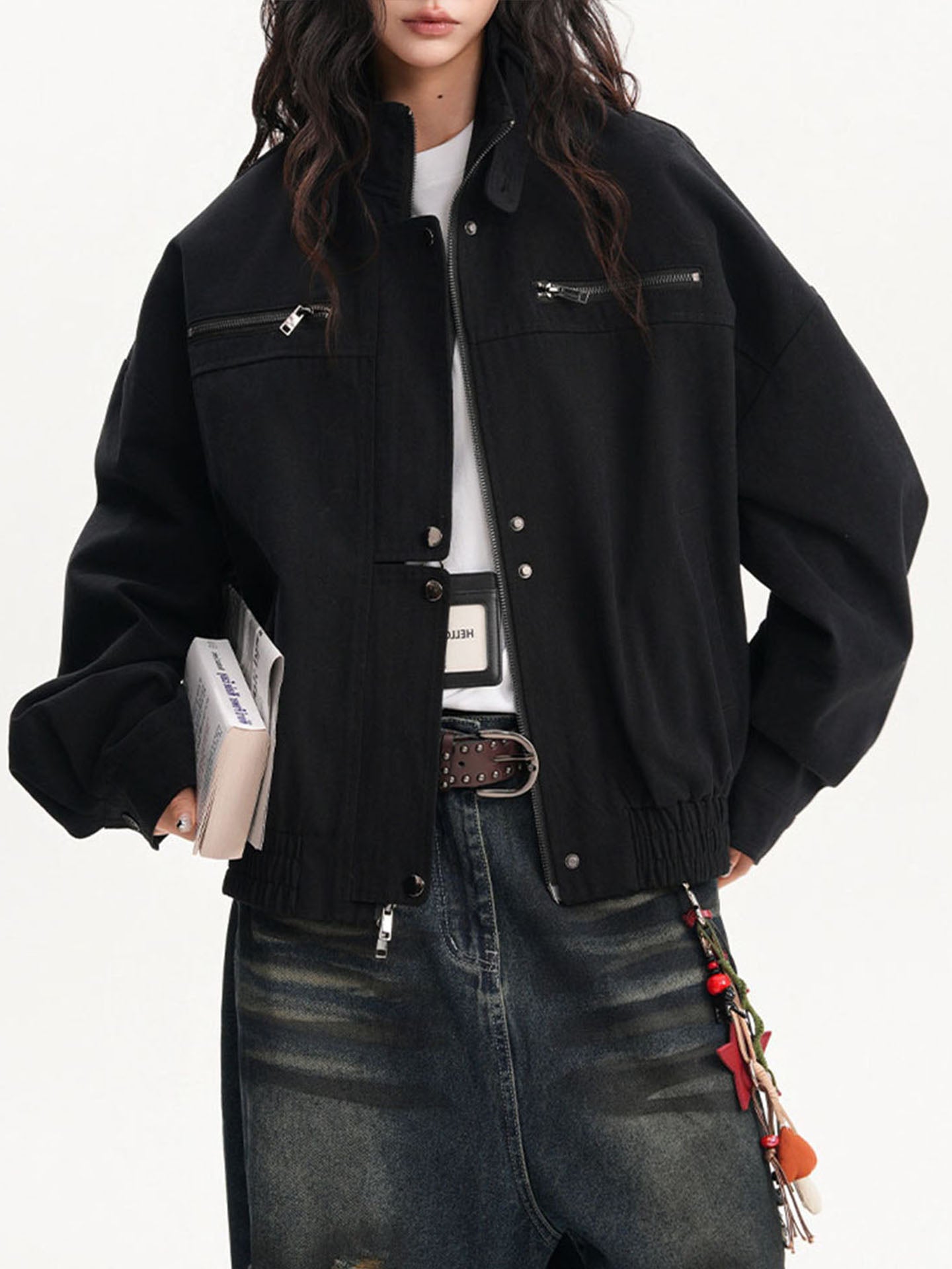 Oversized Brown Cargo Bomber Jacket