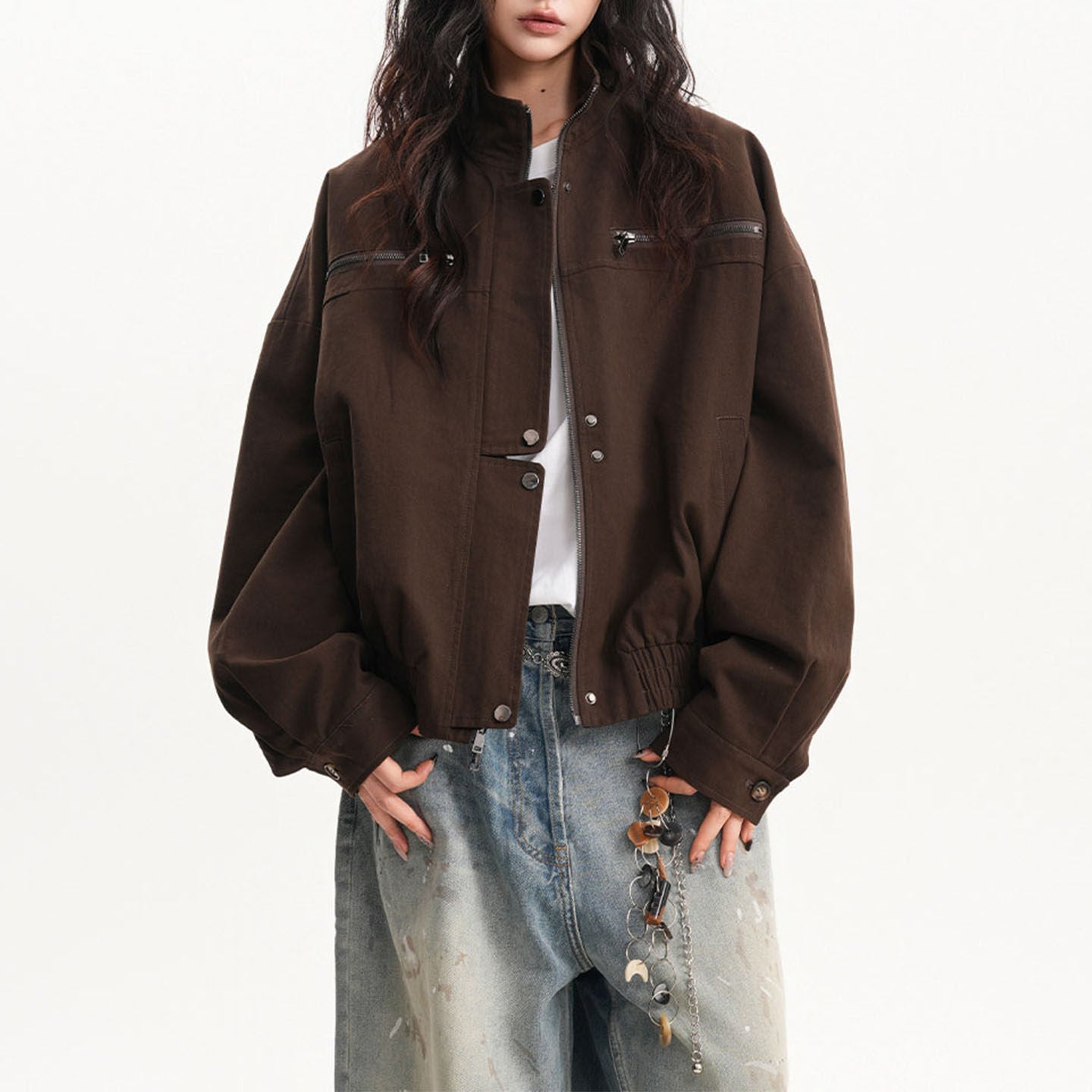 Oversized Brown Cargo Bomber Jacket