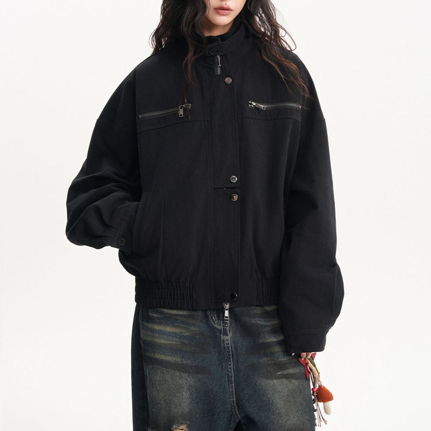 Oversized Brown Cargo Bomber Jacket