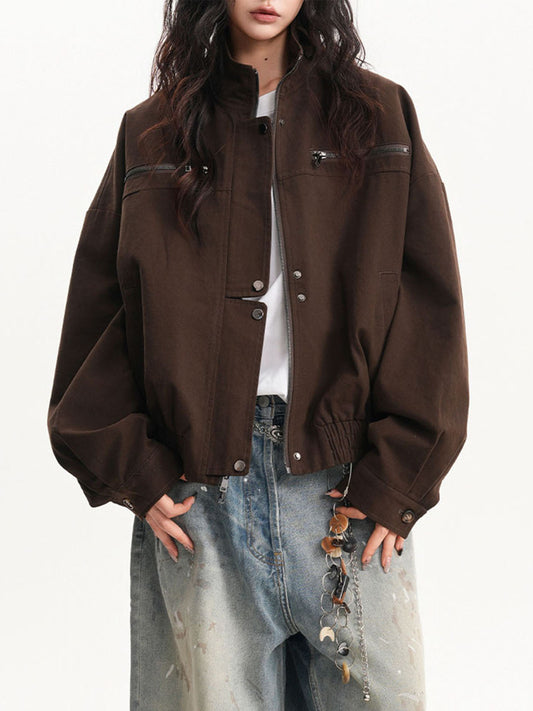 Oversized Brown Cargo Bomber Jacket