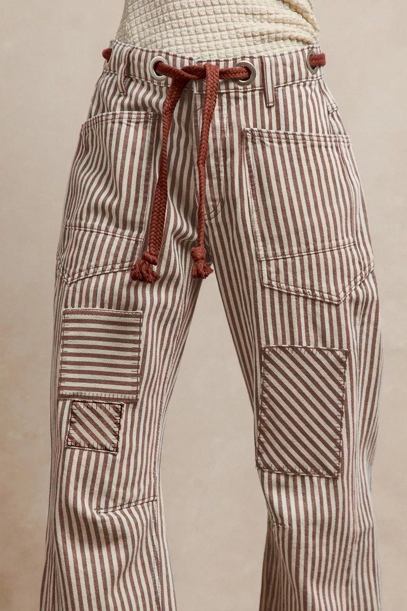 Women BiBi Drawstring Striped Twill Barrel Pants casual outfit boutique fashion - BespokeX Wear