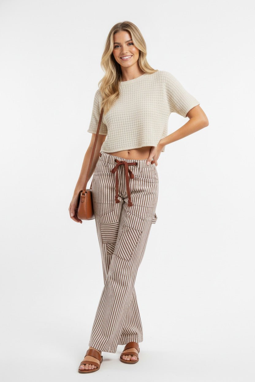 Women BiBi Drawstring Striped Twill Barrel Pants casual outfit boutique fashion - BespokeX Wear
