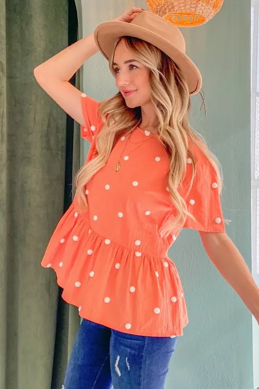 Women Blouse Pom - Dot Flutter Sleeve Blouse – Lightweight Casual Top casual outfit boutique fashion - BespokeX Wear