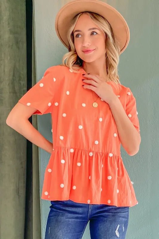 Women Blouse Pom - Dot Flutter Sleeve Blouse – Lightweight Casual Top casual outfit boutique fashion - BespokeX Wear