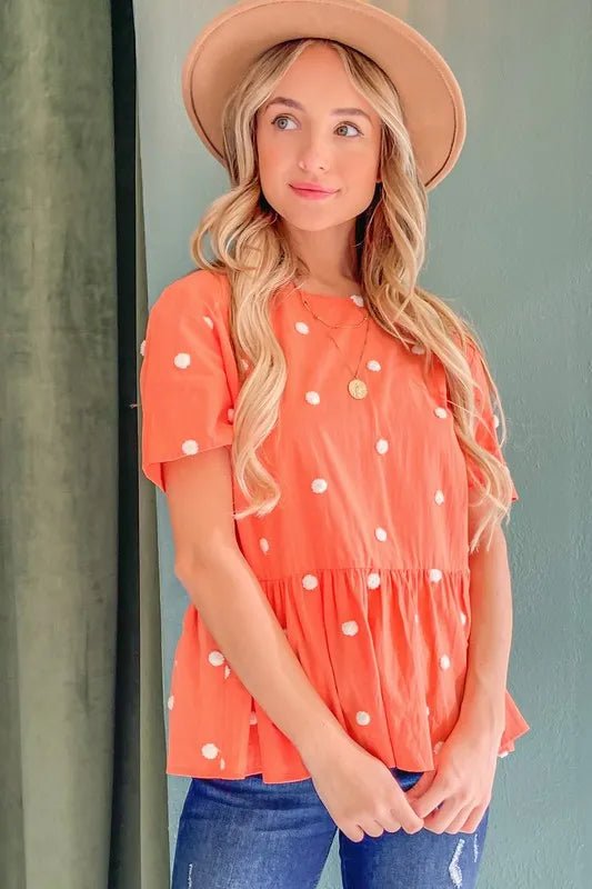 Women Blouse Pom - Dot Flutter Sleeve Blouse – Lightweight Casual Top casual outfit boutique fashion - BespokeX Wear