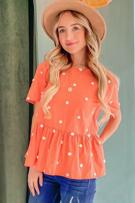 Women Blouse Pom - Dot Flutter Sleeve Blouse – Lightweight Casual Top casual outfit boutique fashion - BespokeX Wear