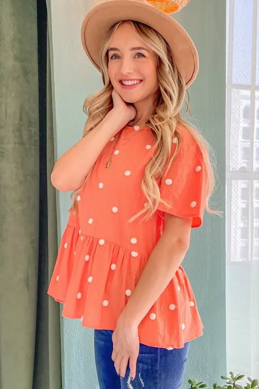 Women Blouse Pom - Dot Flutter Sleeve Blouse – Lightweight Casual Top casual outfit boutique fashion - BespokeX Wear