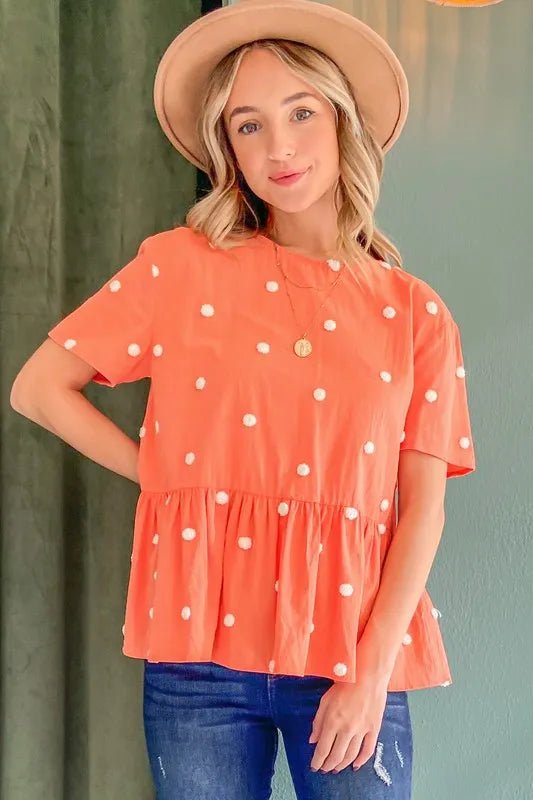 Women Blouse Pom - Dot Flutter Sleeve Blouse – Lightweight Casual Top casual outfit boutique fashion - BespokeX Wear