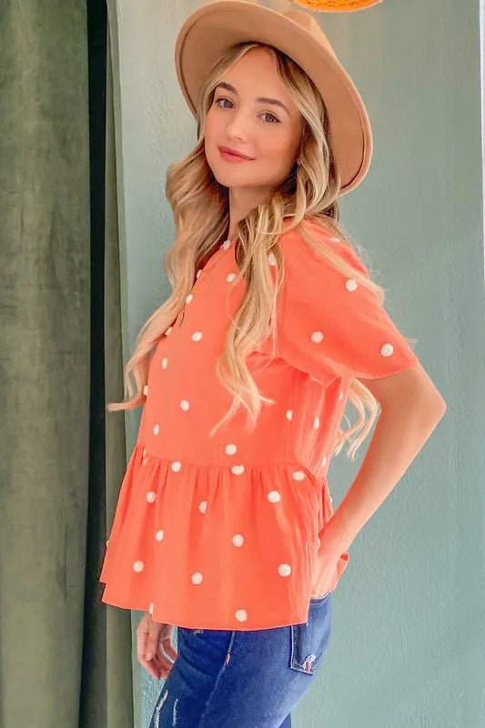 Women Blouse Pom - Dot Flutter Sleeve Blouse – Lightweight Casual Top casual outfit boutique fashion - BespokeX Wear
