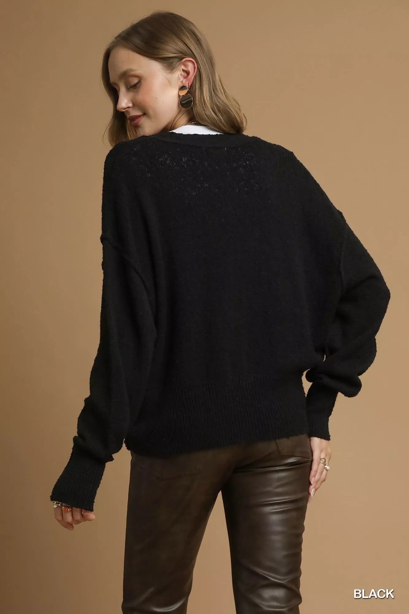 Women Cardigan Umgee Button - Front V - Neck Knit Cardigan – Oversized Essential casual outfit boutique fashion - BespokeX Wear