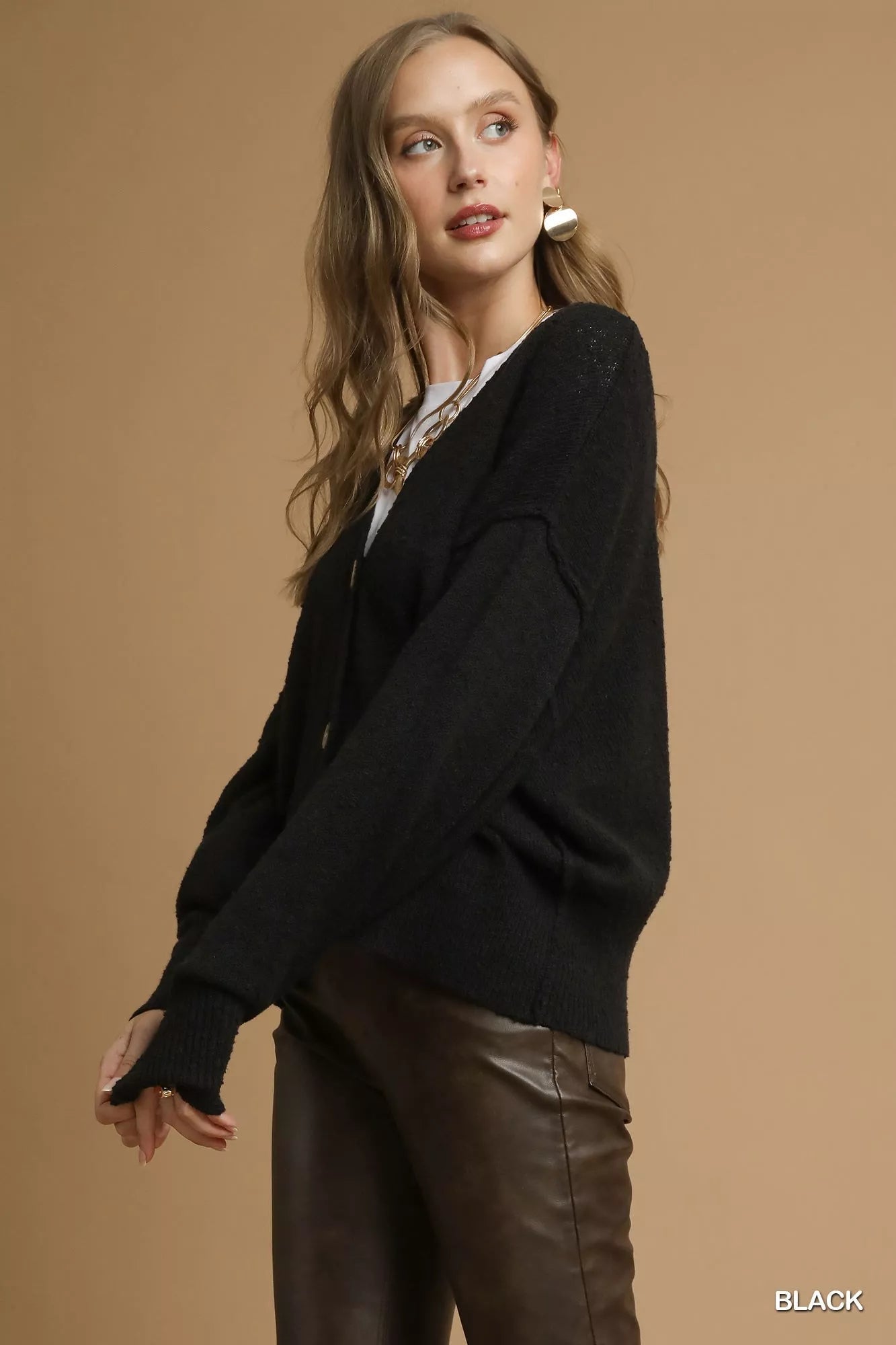 Women Cardigan Umgee Button - Front V - Neck Knit Cardigan – Oversized Essential casual outfit boutique fashion - BespokeX Wear