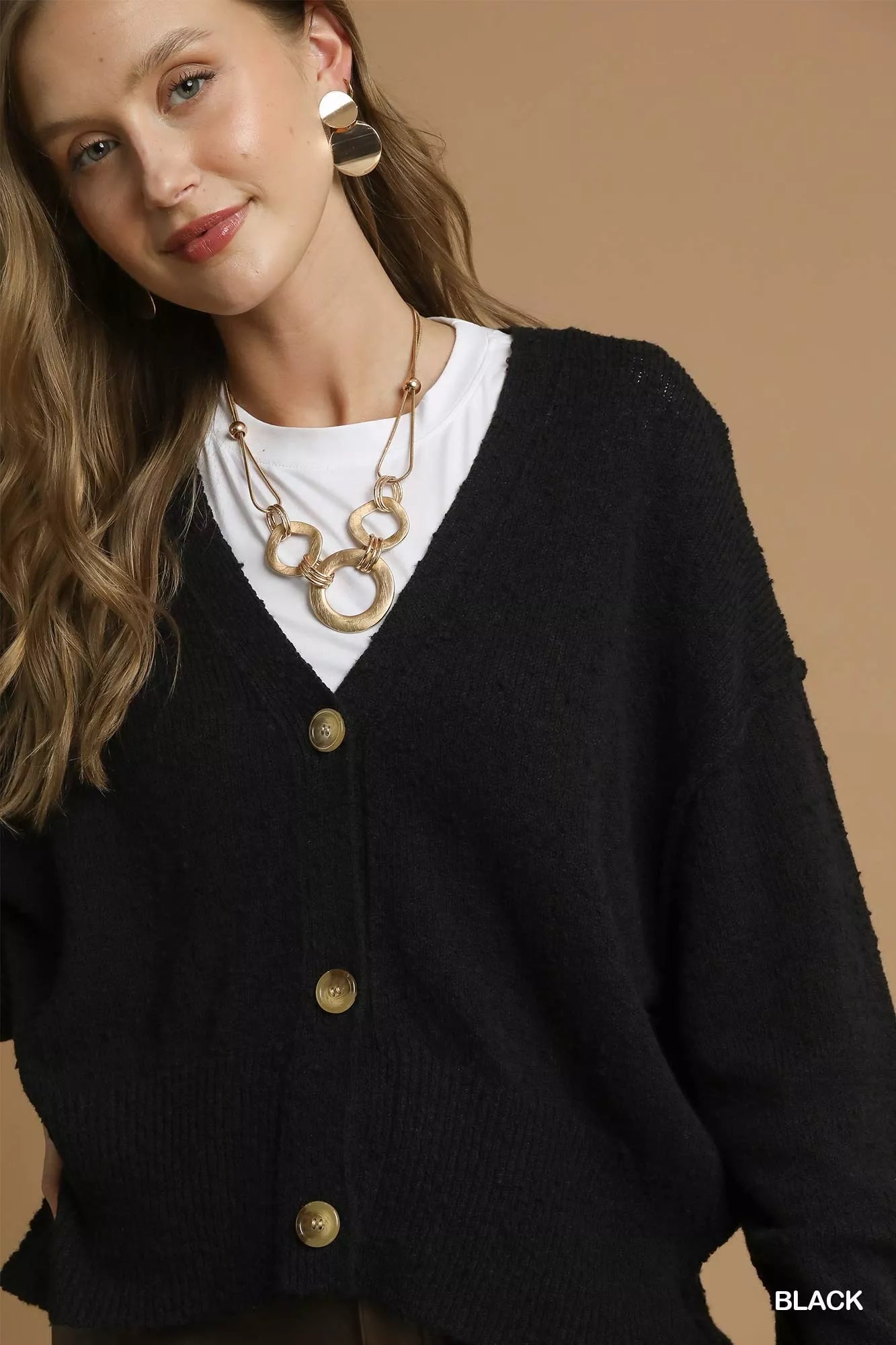Women Cardigan Umgee Button - Front V - Neck Knit Cardigan – Oversized Essential casual outfit boutique fashion - BespokeX Wear