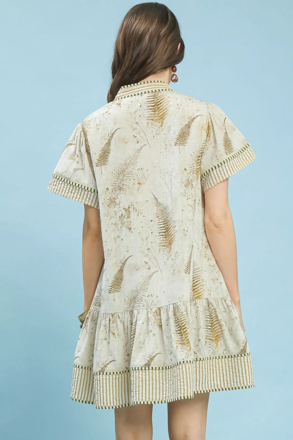 Women Dress Botanical Fern Tiered Mini Dress casual outfit boutique fashion - BespokeX Wear