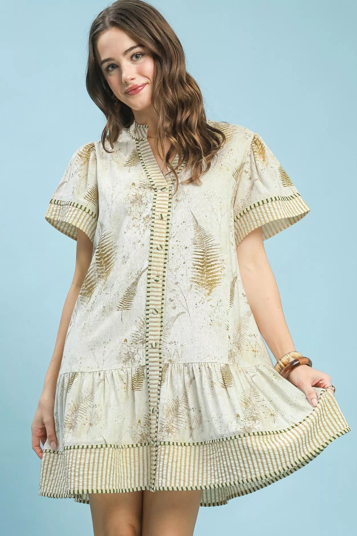 Women Dress Botanical Fern Tiered Mini Dress casual outfit boutique fashion - BespokeX Wear