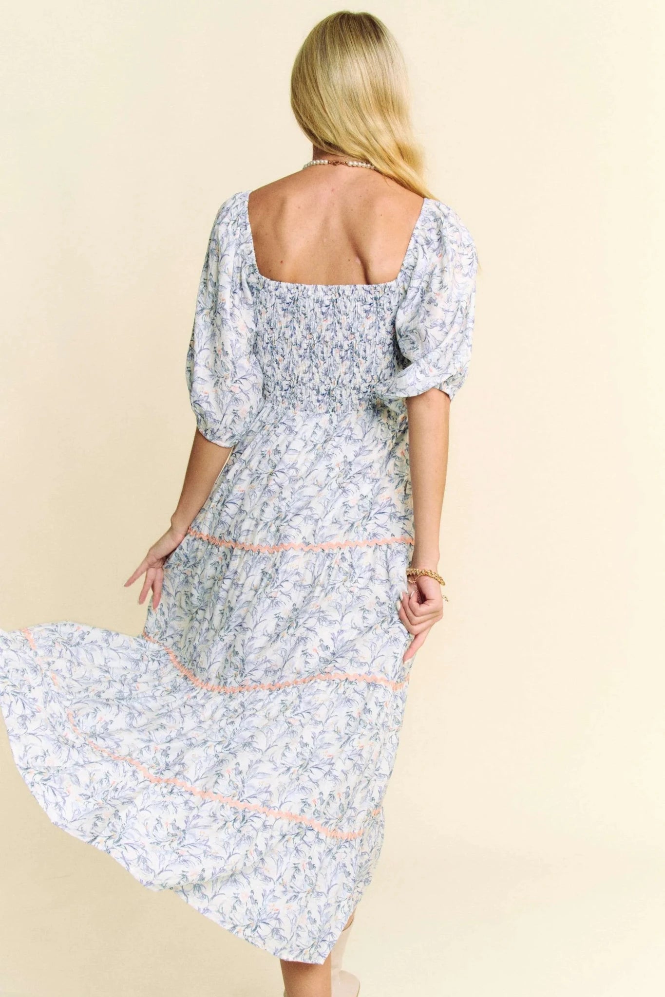 Women Dress Davi & Dani Smocked Bodice Tiered Midi Dress – Soft Blue casual outfit boutique fashion - BespokeX Wear