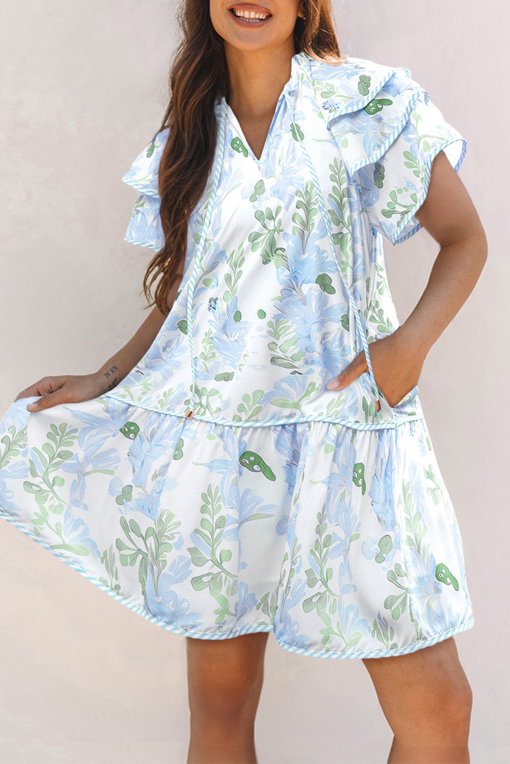 Women Dress Floral Layered Short Sleeve Mini Dress casual outfit boutique fashion - BespokeX Wear