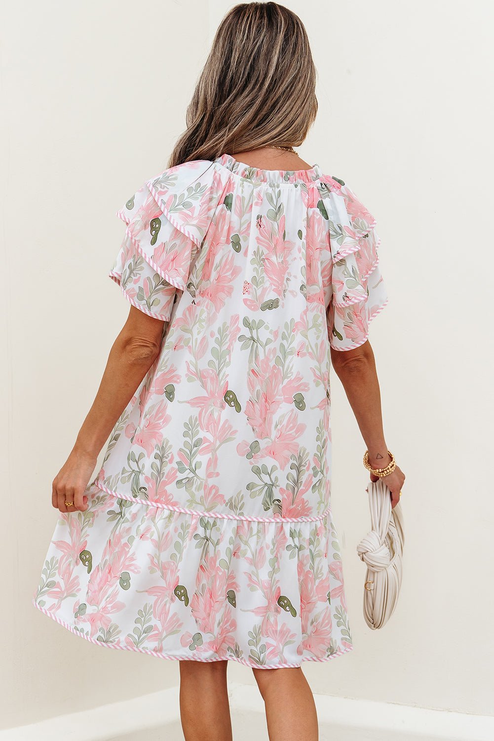 Women Dress Floral Layered Short Sleeve Mini Dress casual outfit boutique fashion - BespokeX Wear
