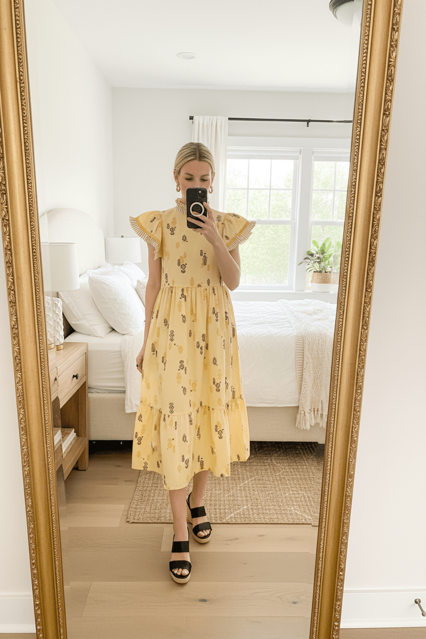 Women Dress Floral Ruffle Sleeve Tiered Midi Dress casual outfit boutique fashion - BespokeX Wear