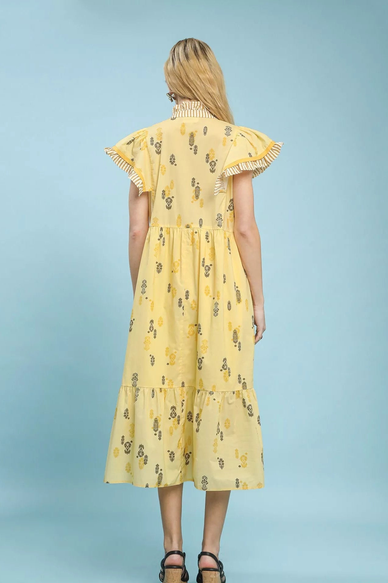 Women Dress Floral Ruffle Sleeve Tiered Midi Dress casual outfit boutique fashion - BespokeX Wear