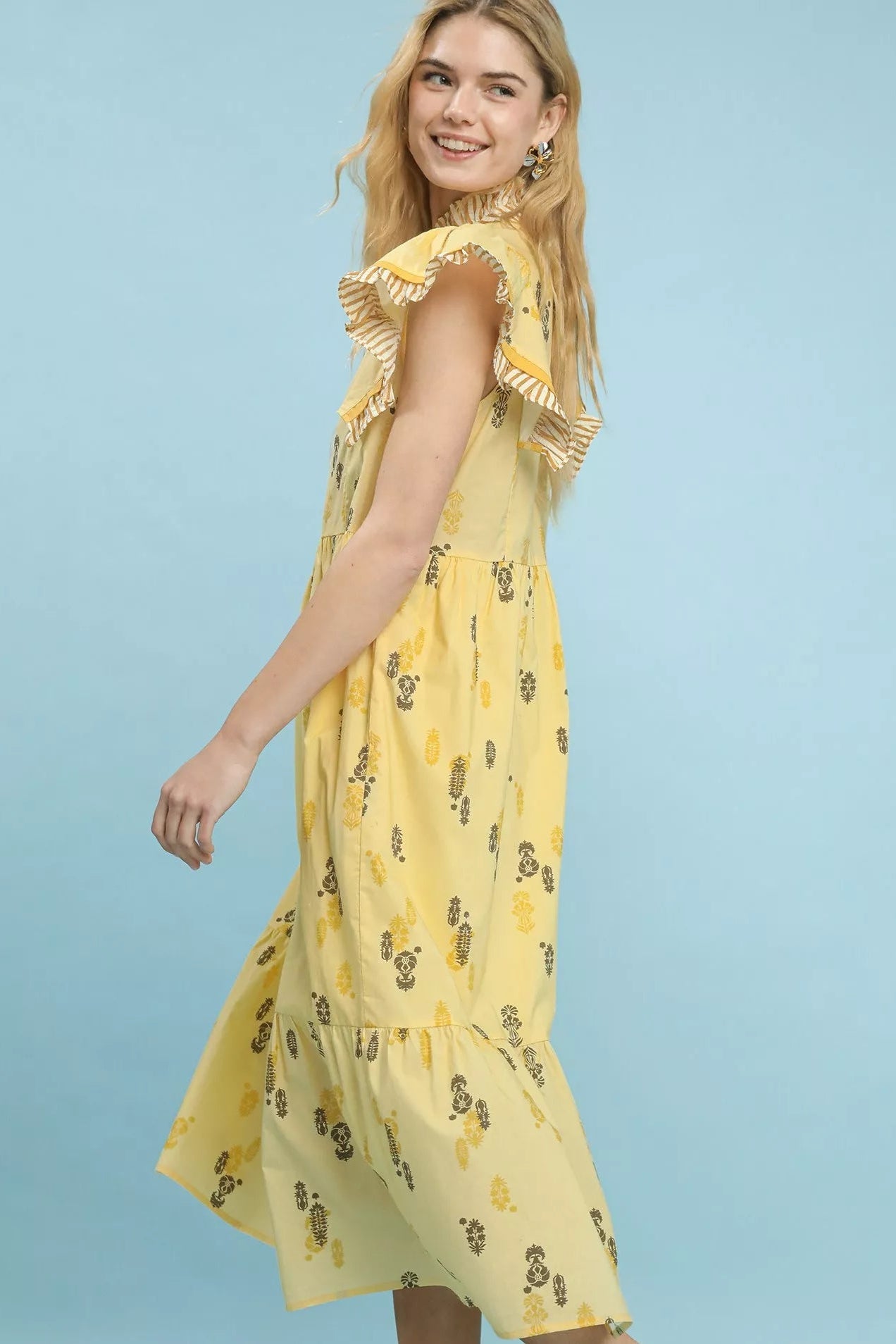 Women Dress Floral Ruffle Sleeve Tiered Midi Dress casual outfit boutique fashion - BespokeX Wear