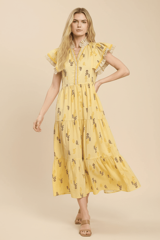 Women Dress Floral Ruffle Sleeve Tiered Midi Dress casual outfit boutique fashion - BespokeX Wear