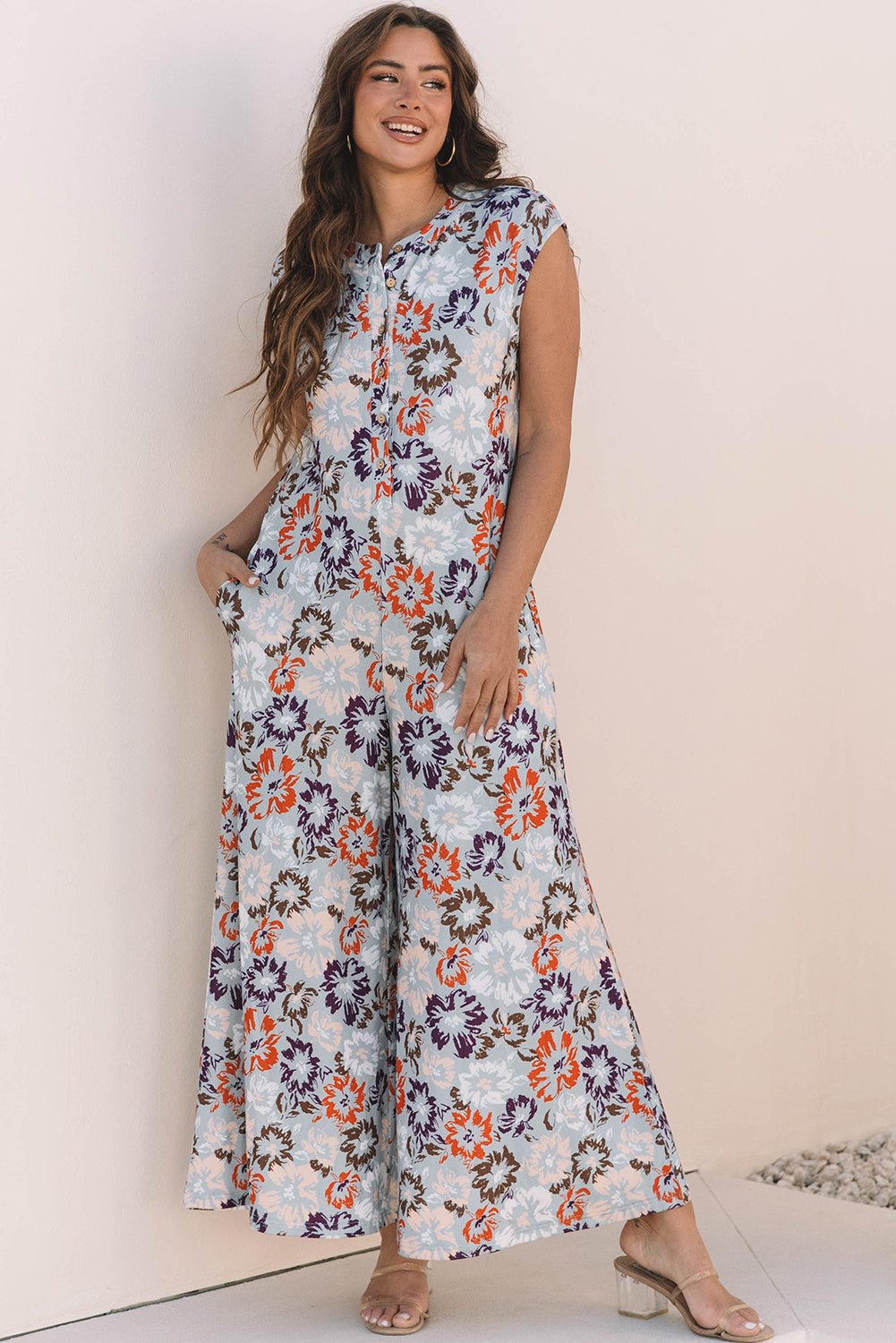 Women Dress Floral Wide - Leg Button Front Jumpsuit casual outfit boutique fashion - BespokeX Wear