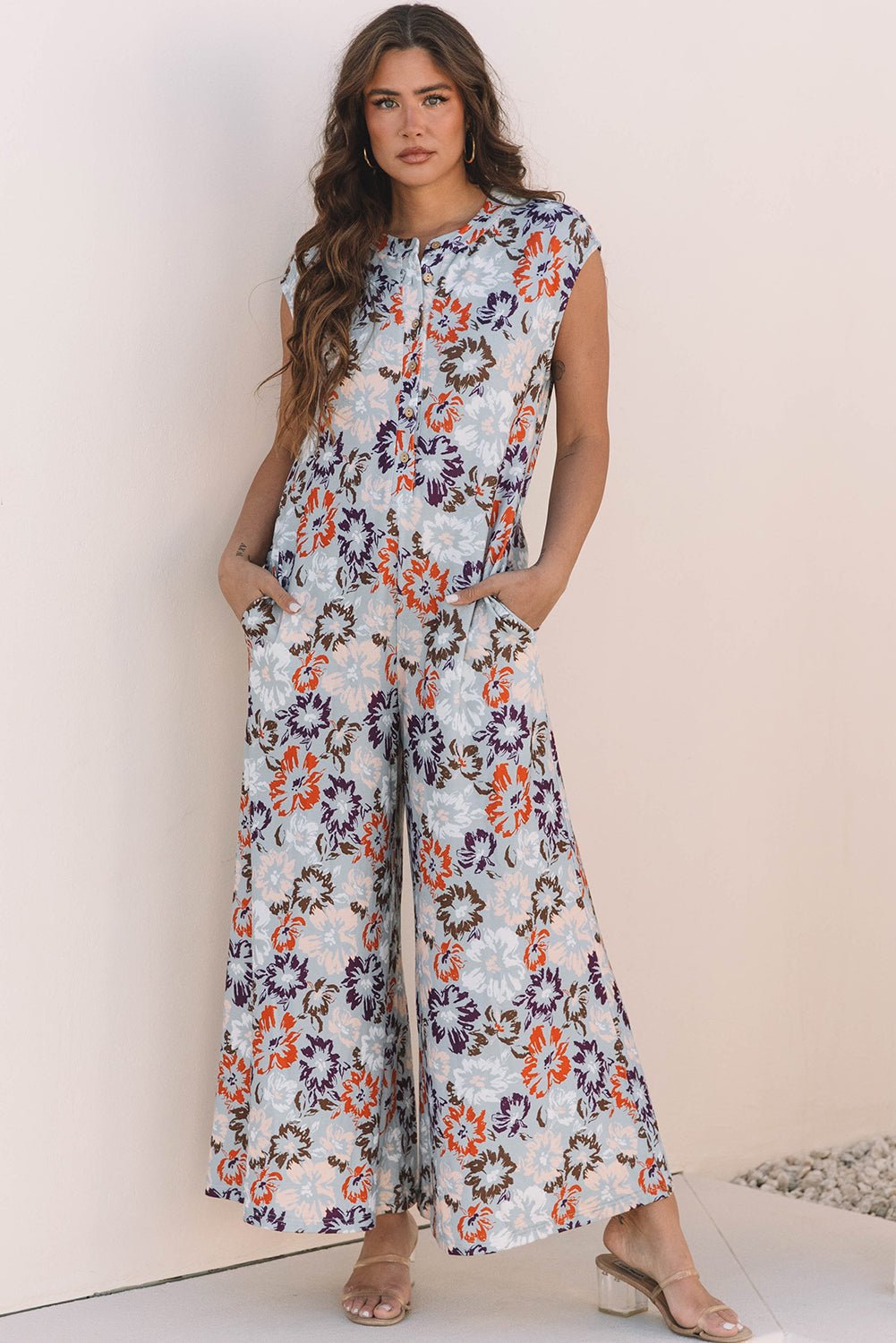 Women Dress Floral Wide - Leg Button Front Jumpsuit casual outfit boutique fashion - BespokeX Wear