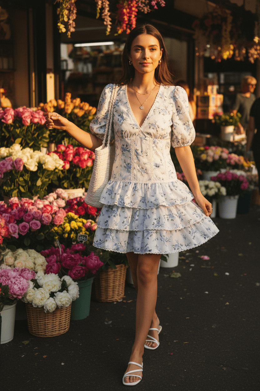 Women Dress French Embroidery Printed Midi Dress casual outfit boutique fashion - BespokeX Wear