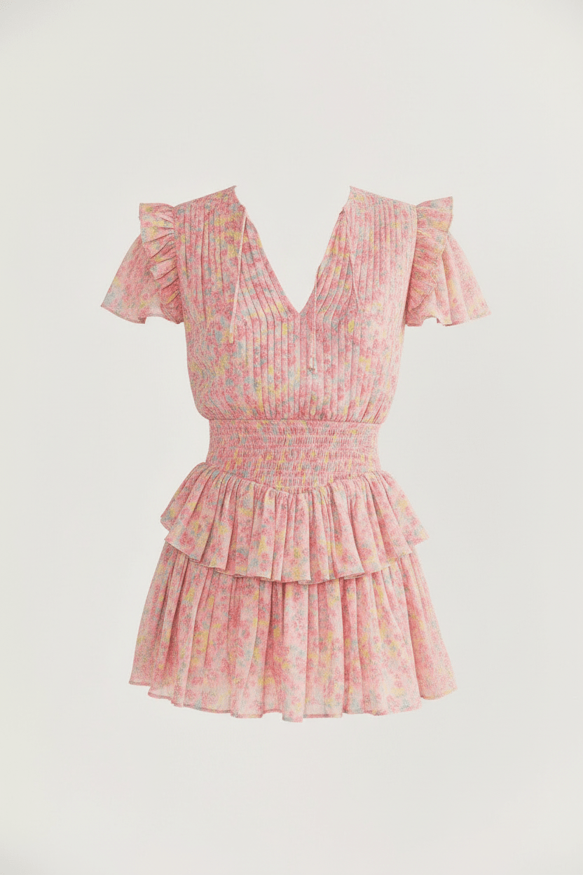 Women Dress Printed Tie Waist Ruffle Dress casual outfit boutique fashion - BespokeX Wear