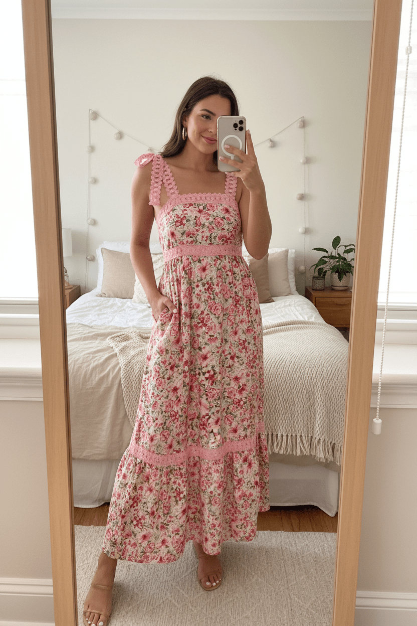 Women Dresses Spring Floral Lace Patchwork Maxi Dress – Women's High - Waisted Long Dress casual outfit boutique fashion - BespokeX Wear