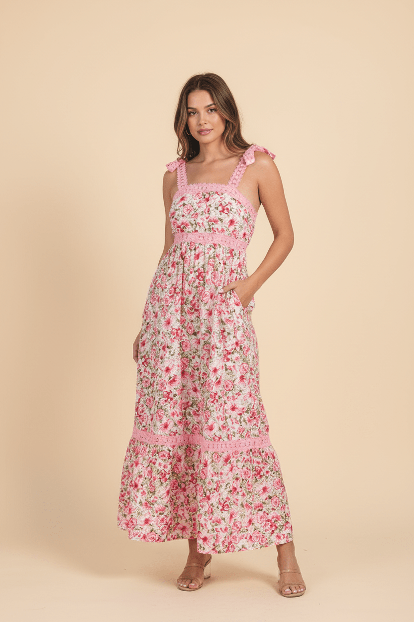 Women Dresses Spring Floral Lace Patchwork Maxi Dress – Women's High - Waisted Long Dress casual outfit boutique fashion - BespokeX Wear
