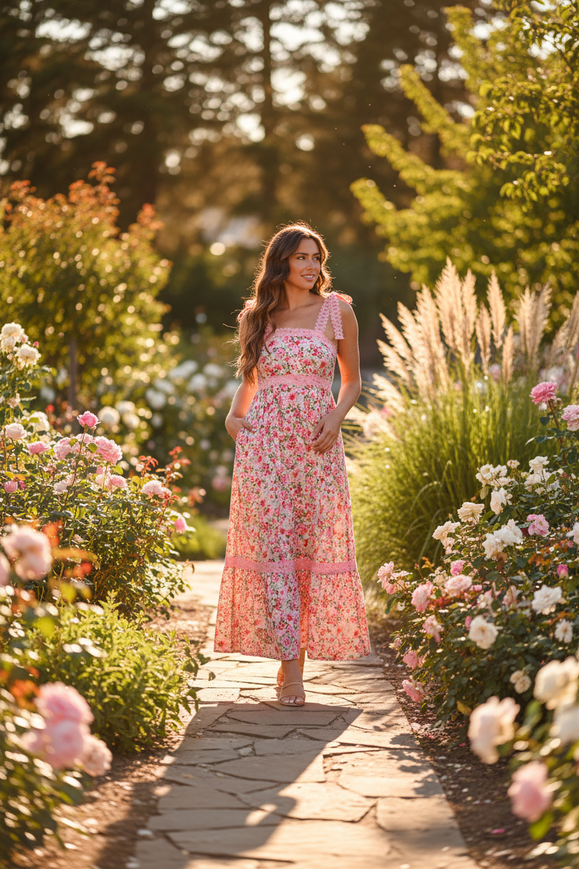 Women Dresses Spring Floral Lace Patchwork Maxi Dress – Women's High - Waisted Long Dress casual outfit boutique fashion - BespokeX Wear