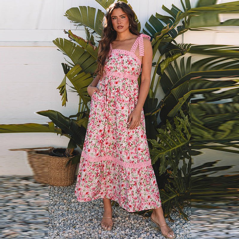 Women Dresses Spring Floral Lace Patchwork Maxi Dress – Women's High - Waisted Long Dress casual outfit boutique fashion - BespokeX Wear
