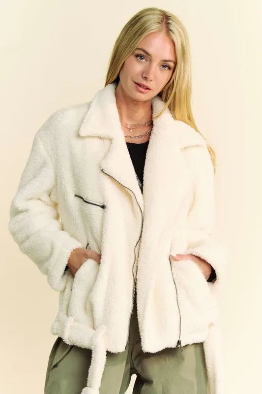 Women Faux Fur Jacket Davi & Dani Cozy Faux Fur Zip Jacket with Pockets casual outfit boutique fashion - BespokeX Wear