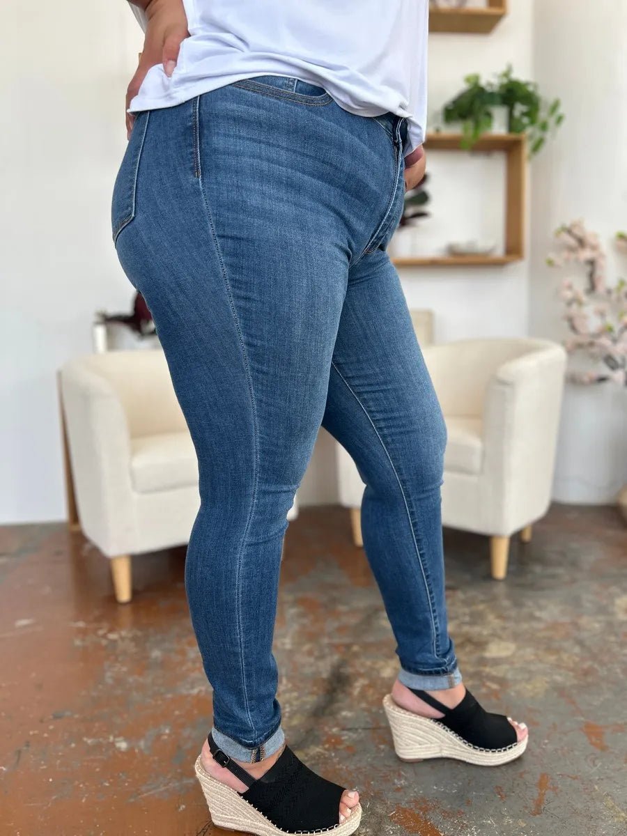 Women Jeans Classic Cuffed Hem Skinny Jeans | Judy Blue Denim casual outfit boutique fashion - BespokeX Wear