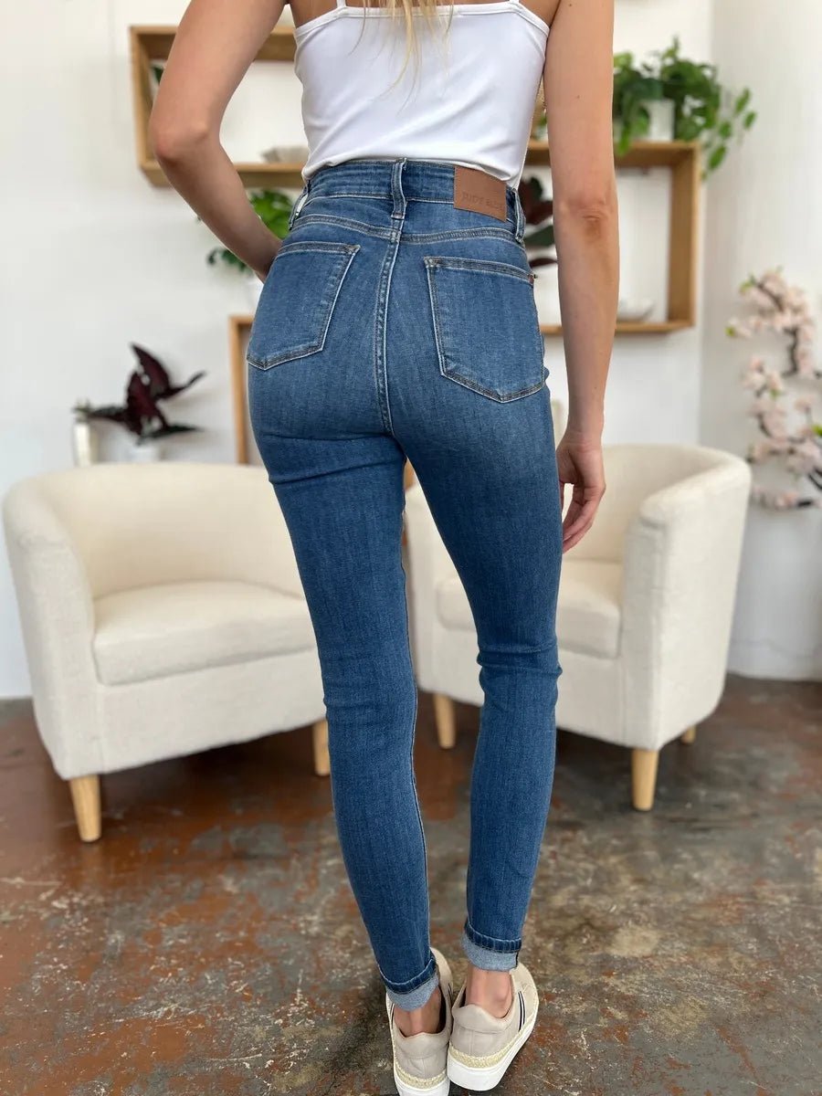 Women Jeans Classic Cuffed Hem Skinny Jeans | Judy Blue Denim casual outfit boutique fashion - BespokeX Wear