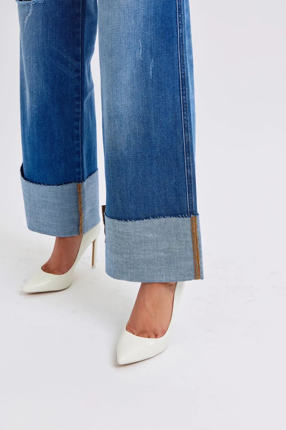 Women Jeans Judy Blue High - Waist Distressed Wide - Leg Denim casual outfit boutique fashion - BespokeX Wear