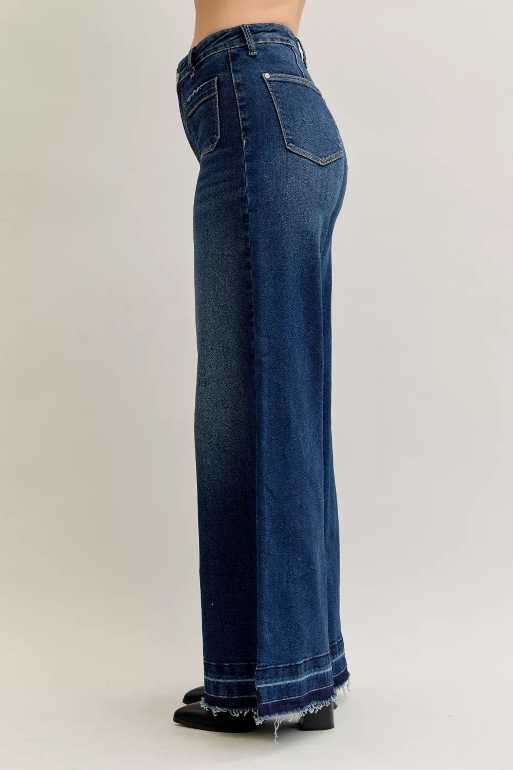 Women Jeans Judy Blue High - Waist Palazzo Jeans with Patch Pockets casual outfit boutique fashion - BespokeX Wear