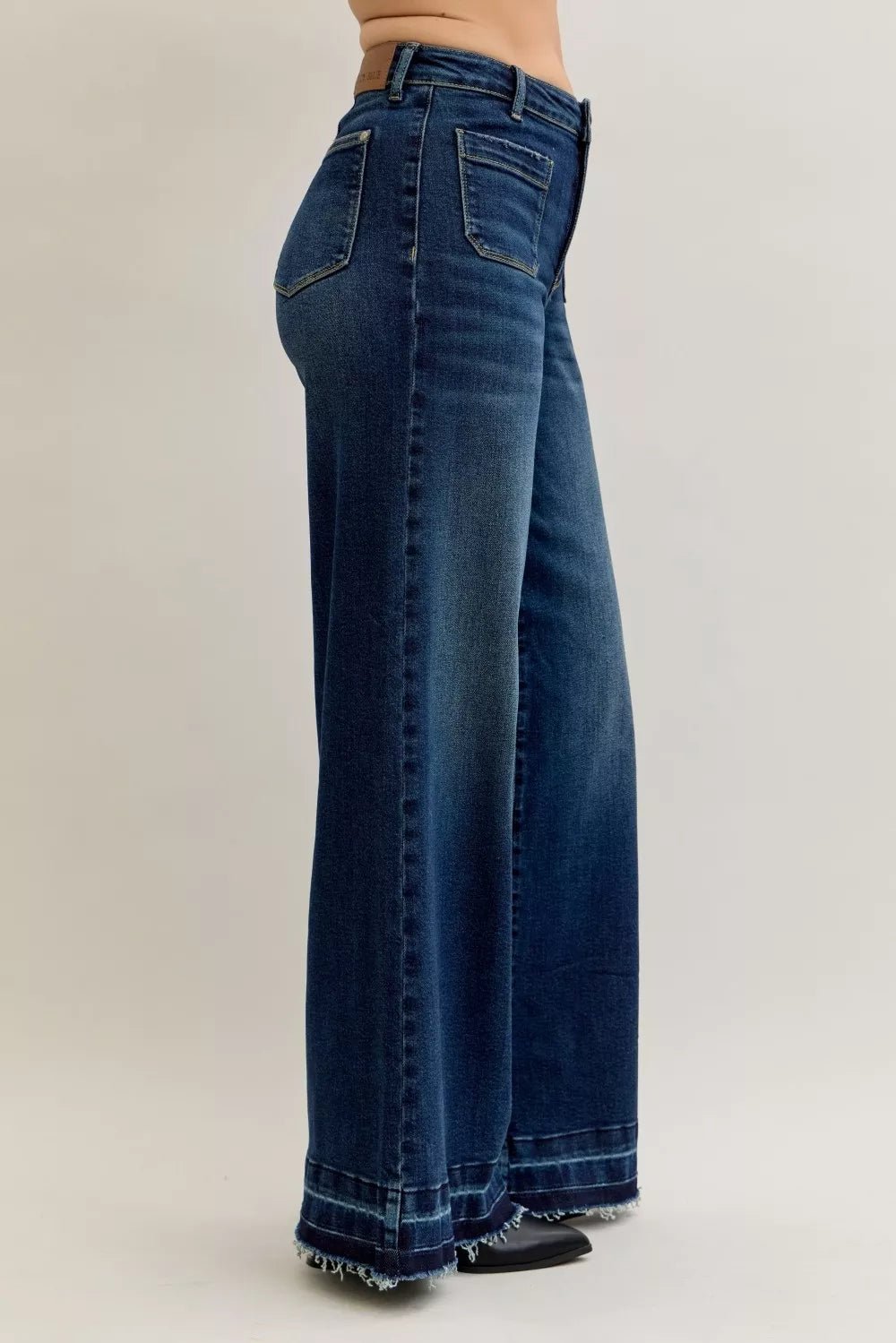 Women Jeans Judy Blue High - Waist Palazzo Jeans with Patch Pockets casual outfit boutique fashion - BespokeX Wear
