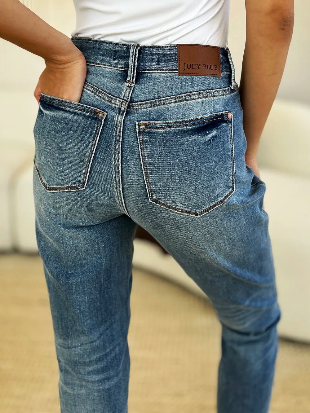 Women Jeans Mid - Rise Release Hem Jeans – Structured Denim | Judy Blue casual outfit boutique fashion - BespokeX Wear