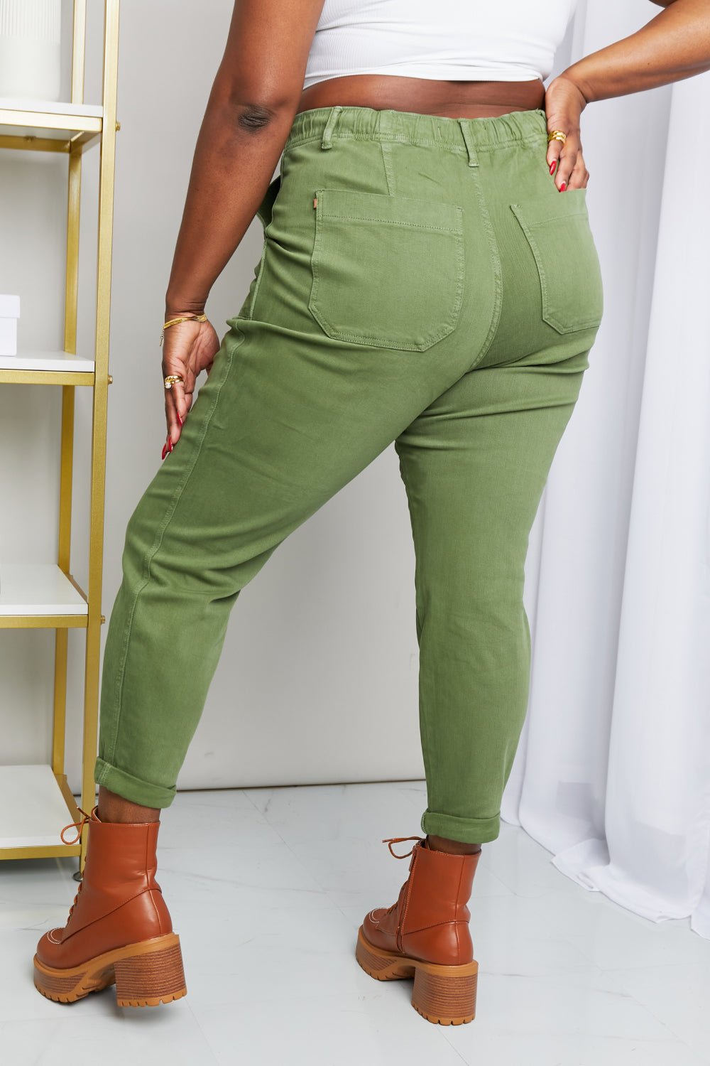 Women Jeans Relaxed Drawstring Waist Jeans – Olive | Judy Blue casual outfit boutique fashion - BespokeX Wear