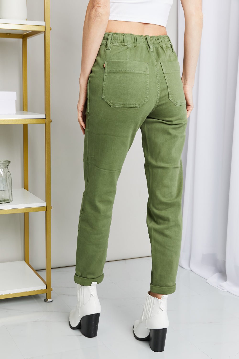 Women Jeans Relaxed Drawstring Waist Jeans – Olive | Judy Blue casual outfit boutique fashion - BespokeX Wear