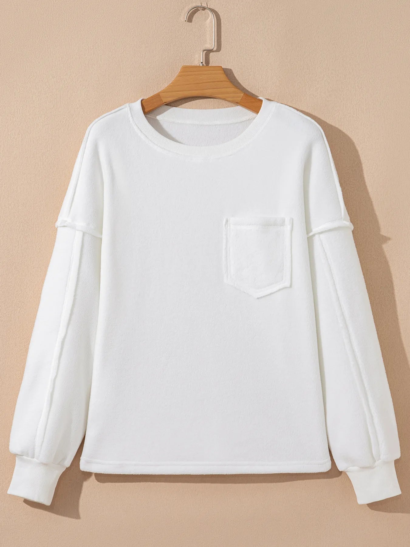Women Knit Sweatshirt Exposed Seam Chest Pocket Knit Pullover Sweatshirt casual outfit boutique fashion - BespokeX Wear